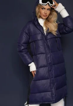 Granatowa Kurtka Pikowana Długa Pelo