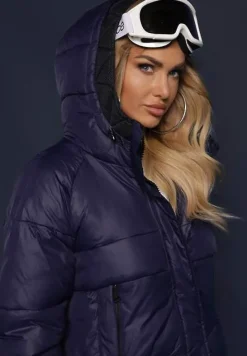 Granatowa Kurtka Pikowana Długa Pelo