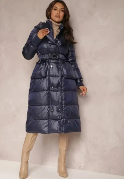 Granatowa Kurtka Pikowana Długa Dudlat