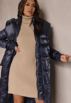 Granatowa Kurtka Pikowana Długa Dudlat