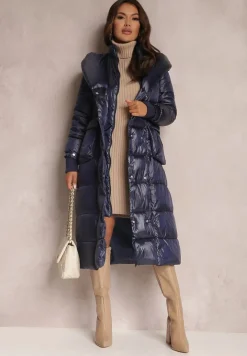 Granatowa Kurtka Pikowana Długa Dudlat