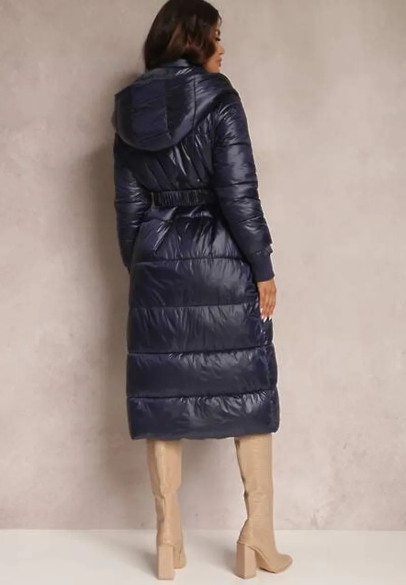 Granatowa Kurtka Pikowana Długa Dudlat