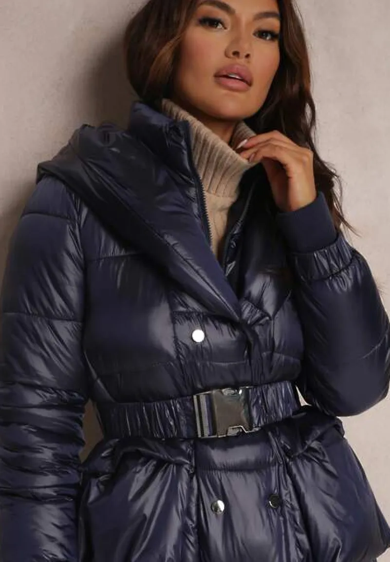 Granatowa Kurtka Pikowana Długa Dudlat