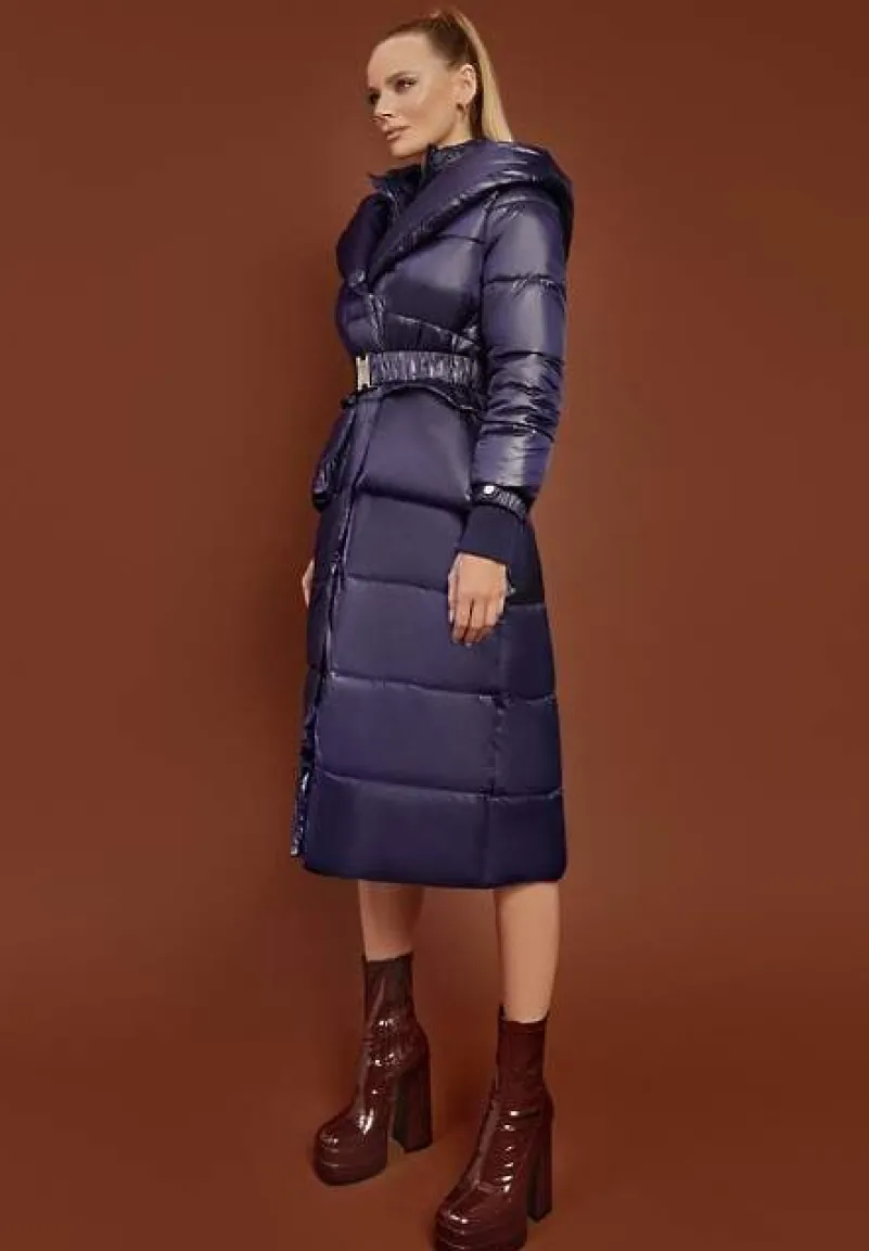 Granatowa Kurtka Pikowana Długa Dudlat