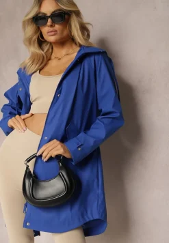 Granatowa Kurtka z Kapturem i Kieszeniami z Klapami Zapinana na Zamek Błyskawiczny Rallentara