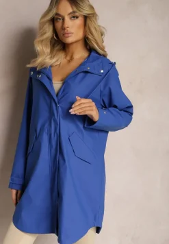 Granatowa Kurtka z Kapturem i Kieszeniami z Klapami Zapinana na Zamek Błyskawiczny Rallentara