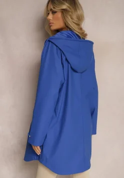 Granatowa Kurtka z Kapturem i Kieszeniami z Klapami Zapinana na Zamek Błyskawiczny Rallentara