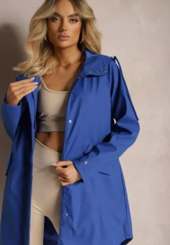 Granatowa Kurtka z Kapturem i Kieszeniami z Klapami Zapinana na Zamek Błyskawiczny Rallentara