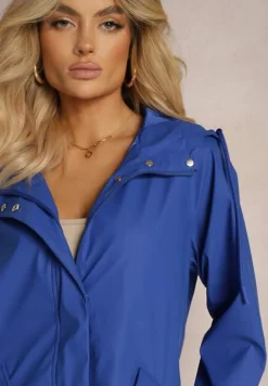 Granatowa Kurtka z Kapturem i Kieszeniami z Klapami Zapinana na Zamek Błyskawiczny Rallentara