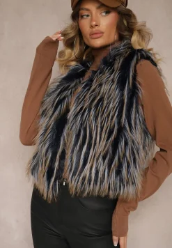 Granatowa Niezapinana Kamizelka Futerko Heleeti