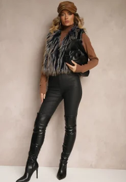 Granatowa Niezapinana Kamizelka Futerko Heleeti