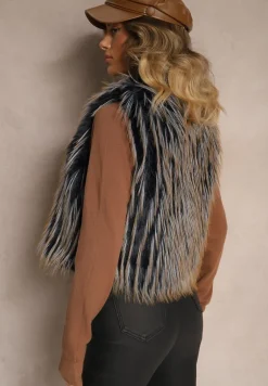 Granatowa Niezapinana Kamizelka Futerko Heleeti