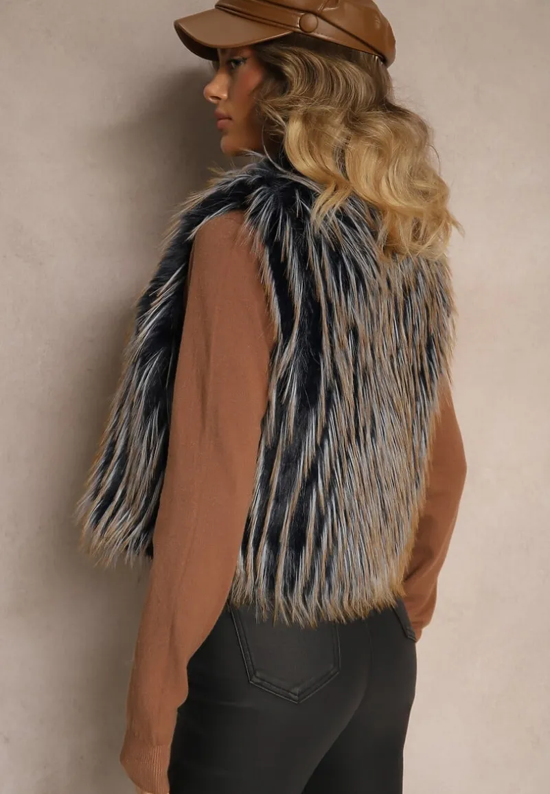 Granatowa Niezapinana Kamizelka Futerko Heleeti