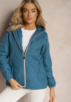 Granatowa Ocieplona Kurtka z Kapturem o Taliowanym Kroju Nivasha