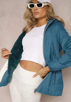 Granatowa Ocieplona Kurtka z Kapturem o Taliowanym Kroju Nivasha