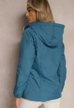 Granatowa Ocieplona Kurtka z Kapturem o Taliowanym Kroju Nivasha