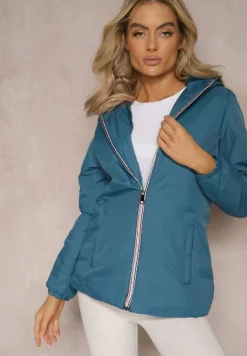 Granatowa Ocieplona Kurtka z Kapturem o Taliowanym Kroju Nivasha