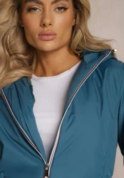 Granatowa Ocieplona Kurtka z Kapturem o Taliowanym Kroju Nivasha