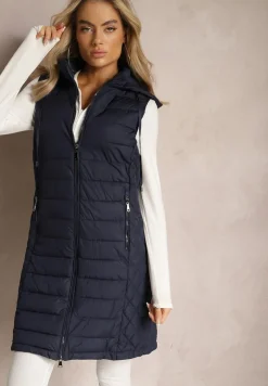 Granatowa Pikowana Kamizelka z Odpinanym Kapturem Lasathi