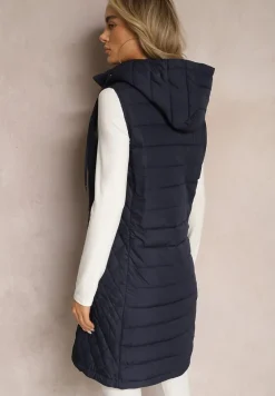 Granatowa Pikowana Kamizelka z Odpinanym Kapturem Lasathi