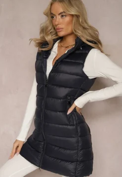 Granatowa Pikowana Kamizelka z Odpinanym Kapturem Samore