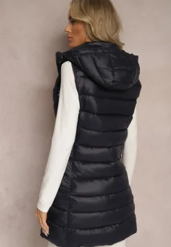 Granatowa Pikowana Kamizelka z Odpinanym Kapturem Samore