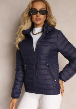 Granatowa Pikowana Kurtka z Odpinanym Kapturem Sissata