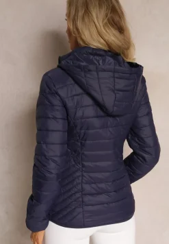 Granatowa Pikowana Kurtka z Odpinanym Kapturem Sissata