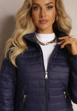 Granatowa Pikowana Kurtka z Odpinanym Kapturem Sissata