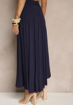 Granatowa Spódnica o Rozkloszowanym Kroju z Wiskozy Lunafina