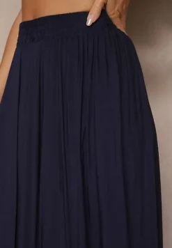Granatowa Spódnica o Rozkloszowanym Kroju z Wiskozy Lunafina
