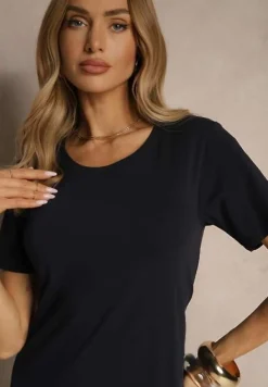 Granatowa Sukienka z Bawełny o T-shirtowym Fasonie Niliora