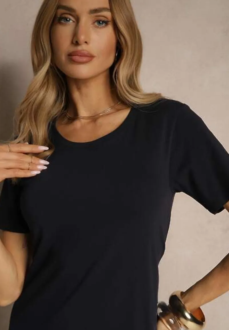 Granatowa Sukienka z Bawełny o T-shirtowym Fasonie Niliora