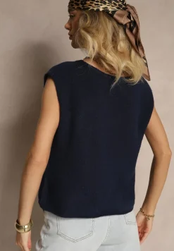 Granatowa Sweterkowa Kamizelka z Wełną Zenzeki