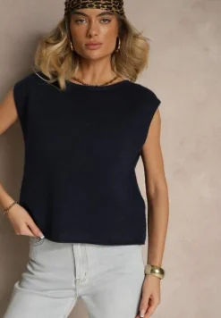 Granatowa Sweterkowa Kamizelka z Wełną Zenzeki