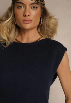 Granatowa Sweterkowa Kamizelka z Wełną Zenzeki