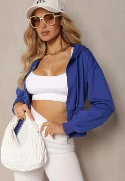 Granatowa Taliowana Bluza z Kapturem Zapinana na Zamek Błyskawiczny Vireapa