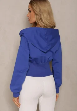 Granatowa Taliowana Bluza z Kapturem Zapinana na Zamek Błyskawiczny Vireapa