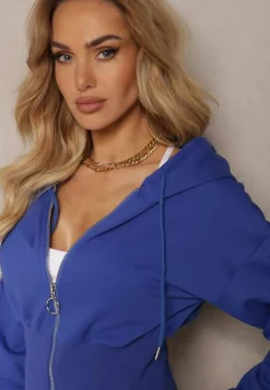 Granatowa Taliowana Bluza z Kapturem Zapinana na Zamek Błyskawiczny Vireapa