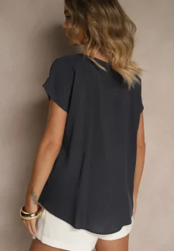 Granatowa Wiskozowa Bluzka Oversize Lirealia