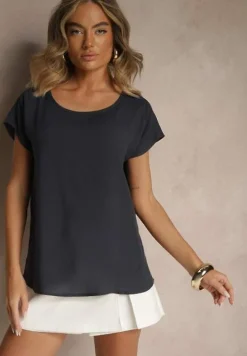 Granatowa Wiskozowa Bluzka Oversize Lirealia