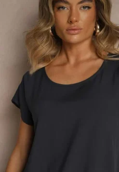 Granatowa Wiskozowa Bluzka Oversize Lirealia