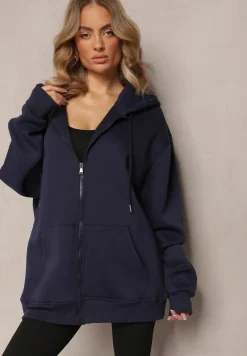 Granatowa Zasuwana Bluza z Kapturem Narmione