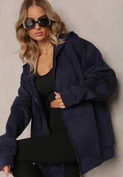 Granatowa Zasuwana Bluza z Kapturem Narmione