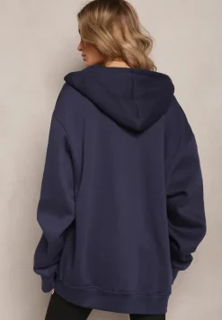 Granatowa Zasuwana Bluza z Kapturem Narmione