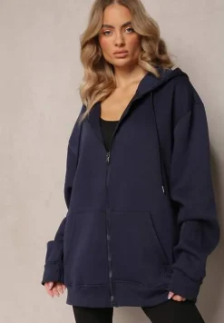 Granatowa Zasuwana Bluza z Kapturem Narmione