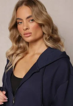 Granatowa Zasuwana Bluza z Kapturem Narmione