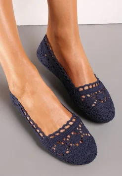 Granatowe Ażurowe Balerinki na Płaskiej Podeszwie Atley