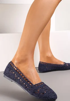 Granatowe Ażurowe Balerinki na Płaskiej Podeszwie Atley