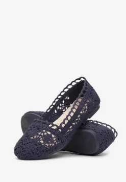 Granatowe Ażurowe Balerinki na Płaskiej Podeszwie Atley